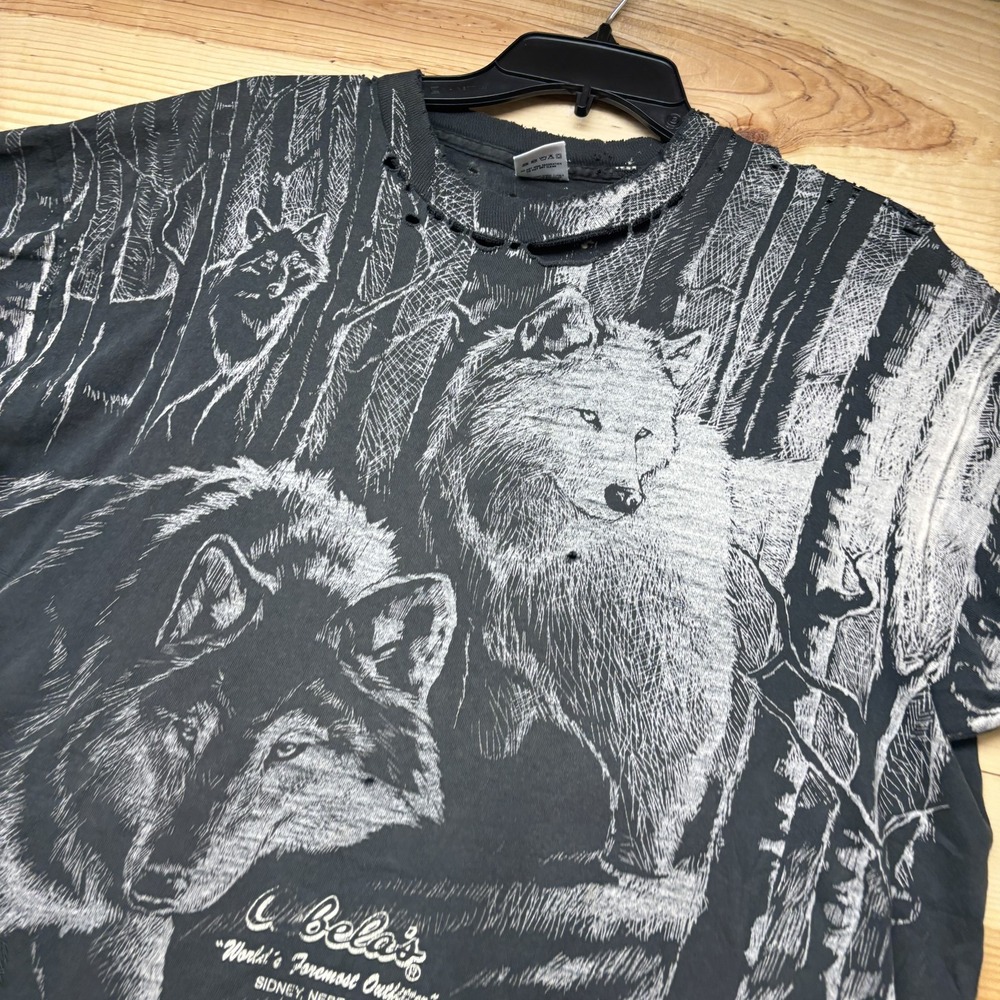 Vintage Cabela's Wolf Shirt Mens‎ XL Black Wilderness Animal Graphic Tee 90s USA - Picture 2 of 16